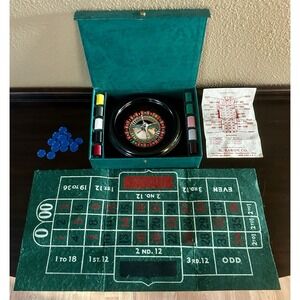 Vintage H. Baron Co Club Roulette Wheel Game Set Box Chips Mat Ball Casino